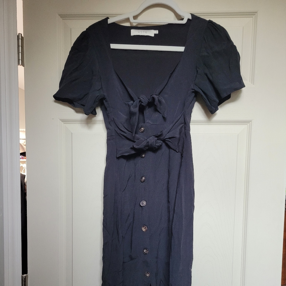 Astr Blue Flutter Sleeve Sheath Dress